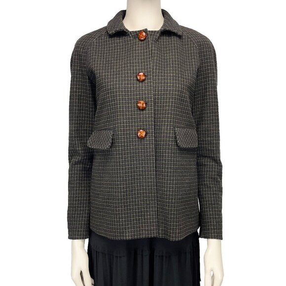 SEE BY CHLOE VTG Green Checked Tweed Wool Blend BlazerJacket 3D Button - Picture 1 of 10